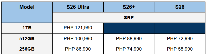 Samsung S26 Series - SRP - DigitalDavao