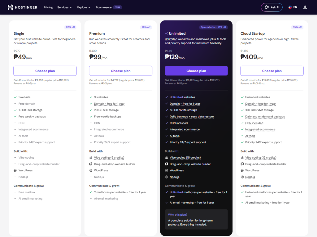 hostinger_ph plans and prices